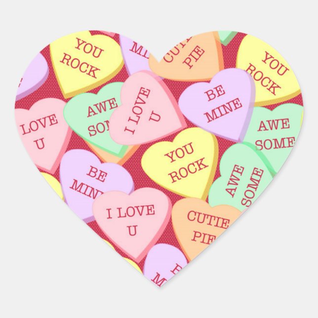 Valentine's Day Candy Hearts Herz-Aufkleber (Vorderseite)