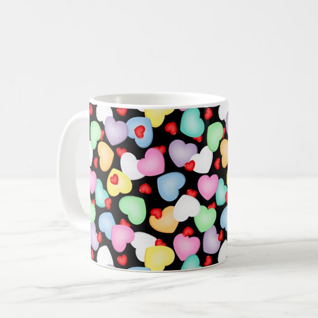Valentine's Day Candy Hearts Muster Kaffeetasse (Vorderseite Links)