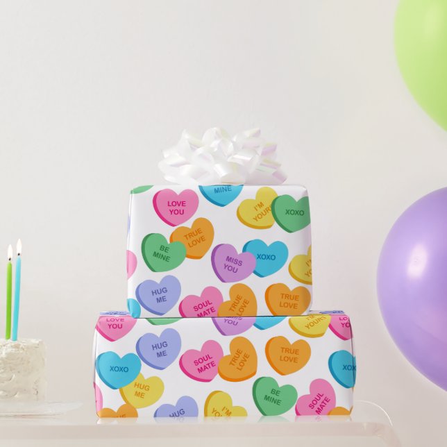 Valentine's Day Candy Hearts Wrapping Paper Geschenkpapier (Partygeschenke)