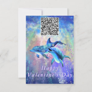 Valentine's Day Card Dolphin Couple QR Code Wish Karte