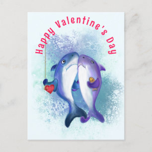 Valentine's Day Card mit Couple Shark Liebe Funny Postkarte