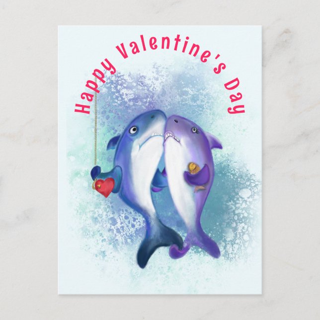 Valentine's Day Card mit Couple Shark Liebe Funny Postkarte (Vorderseite)