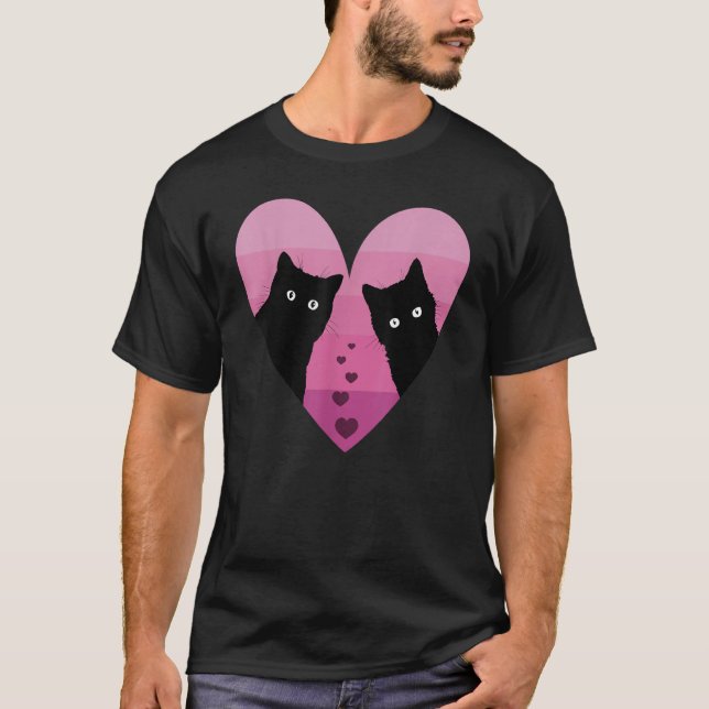Valentines Day Cat Couple Heart Retro Girlfriend C T-Shirt (Vorderseite)