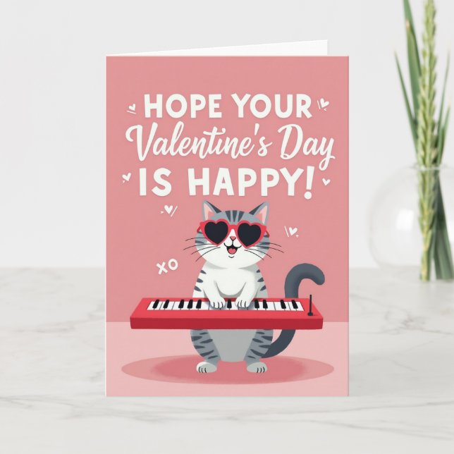 Valentines Day Cat Piano Card Karte (Vorderseite)
