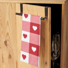 Valentine's Day Charming Red & White Check Heart Geschirrtuch