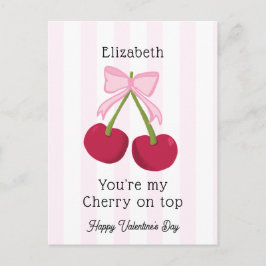 Valentine's Day Cherry on Top Coquette Stripes Postkarte