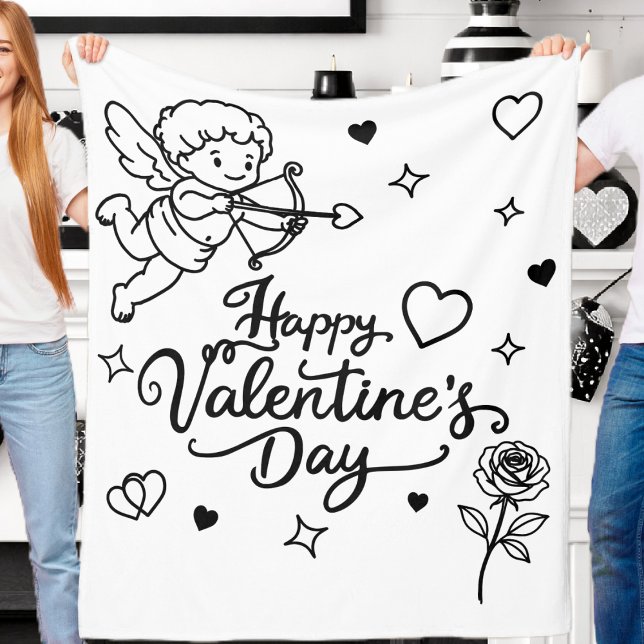 Valentines Day Cherub & Romantic Doodle Design Fleecedecke (Von Creator hochgeladen)