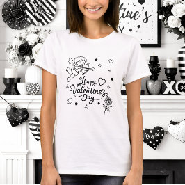 Valentines Day Cherub & Romantic Doodle Design T-Shirt