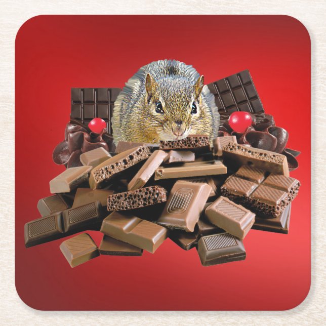 Valentine's Day Chocolate Chipmunk Rechteckiger Pappuntersetzer (Vorderseite)