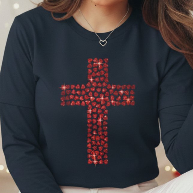 Valentine's Day Christian Cross Hearts Faith  Tri-Blend Shirt (Valentine's Day Christian Cross Hearts Faith T-Shirt Jesus Gift)