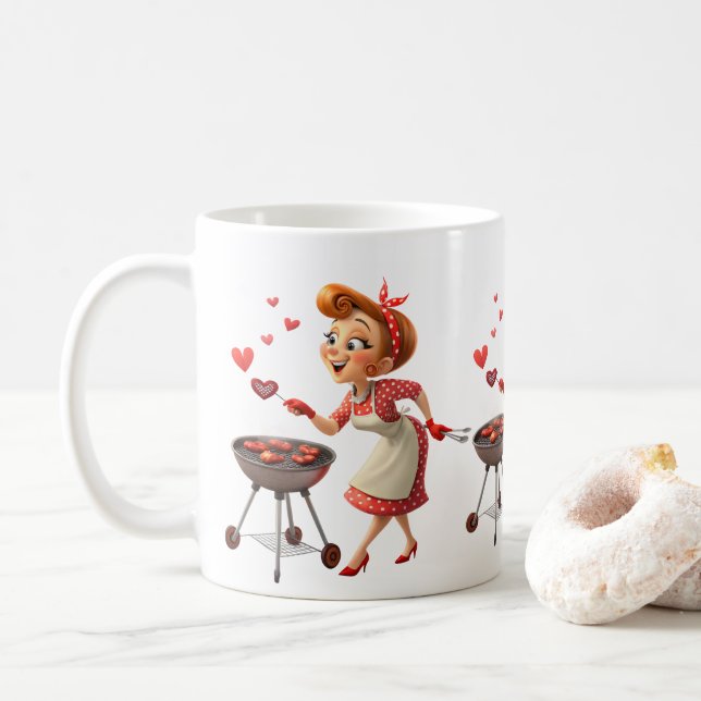 Valentine's Day Cooking Red Hearts Mugs Kaffeetasse (Mit Donut)
