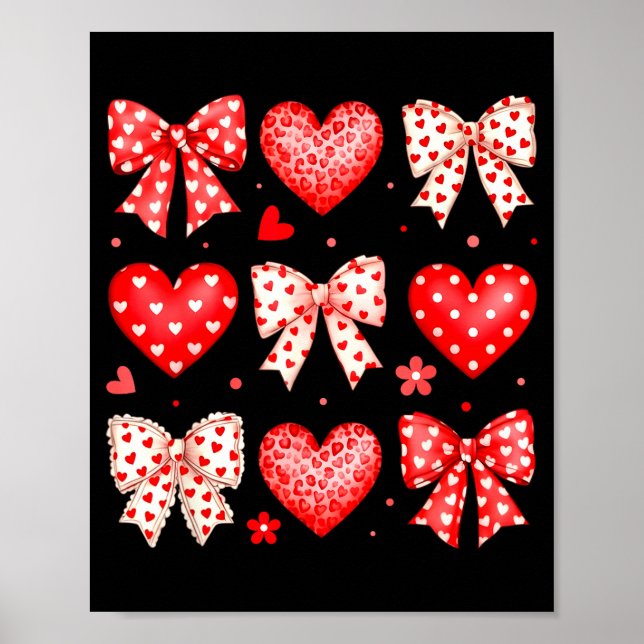 Valentines Day Coquette Bow Hearts Leopard Women G Poster (Vorne)