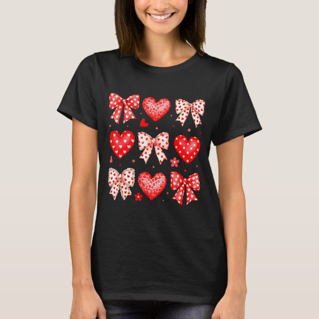 Valentines Day Coquette Bow Hearts Leopard Women G T-Shirt (Vorderseite)