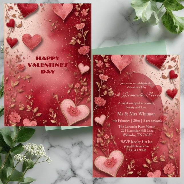 Valentines Day Couple's Romantic Soiree Red Hearts Einladung (Valentines Day Couple's Romantic Soiree Red Hearts Invitation)