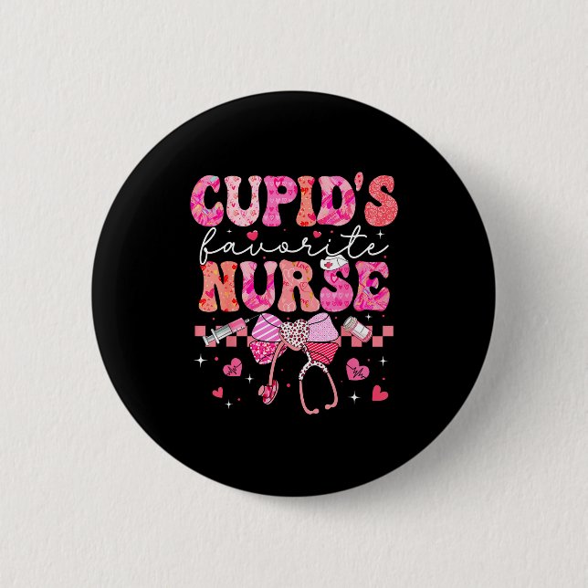 Valentines Day Cud’s Favorite Nurse Heart Girl Wom Button (Vorderseite)