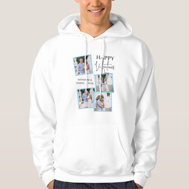 Valentine's Day Custom 4 Photo Collage & Names Hoodie (Vorderseite)