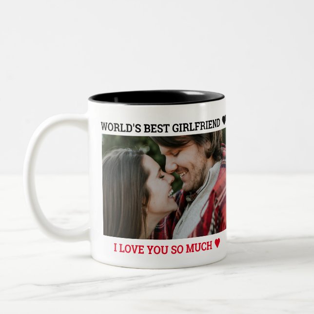 Valentine's Day Custom Foto Names Zweifarbige Tasse (Links)