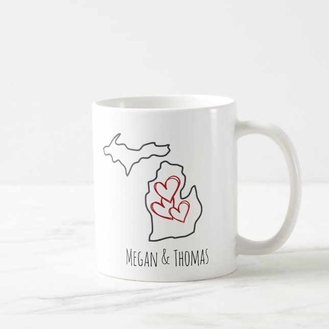 Valentine's Day Custom Name Michigan Couple Mug Kaffeetasse (Rechts)
