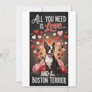 Valentine's Day cute boston terrier dog Photo Feiertagskarte