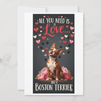 Valentine's Day cute boston terrier dog Photo Feiertagskarte