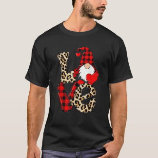 Valentines Day Cute Love Heart Gnome Leopard Red P T-Shirt