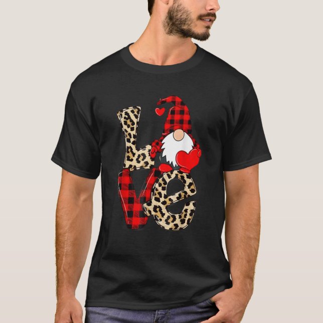 Valentines Day Cute Love Heart Gnome Leopard Red P T-Shirt (Vorderseite)