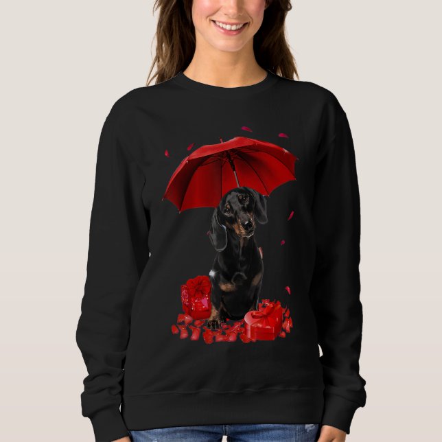 Valentines Day Dachshund Umbrella Heart Puppy Dog  Sweatshirt (Vorderseite)