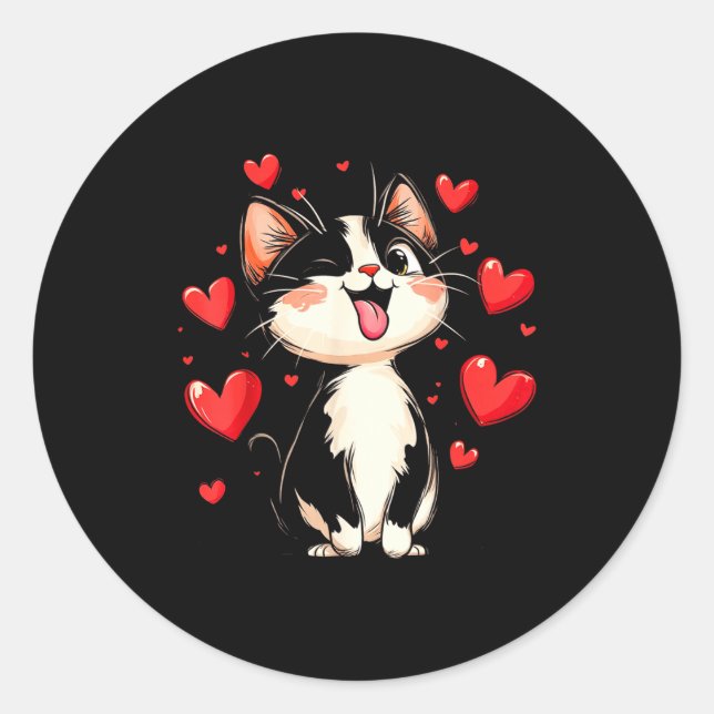 Valentines Day Design With A Cat On It  Runder Aufkleber (Vorderseite)