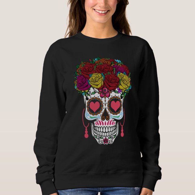 Valentines Day Dia De Los Muertos Roses Valentine Sweatshirt (Vorderseite)