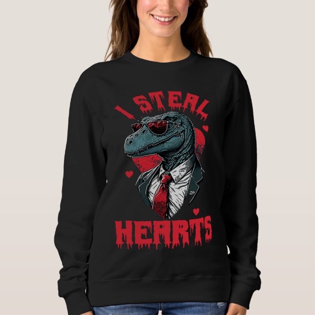 Valentine's Day Dinosaur I Steal Hearts Boys Men L Sweatshirt (Vorderseite)