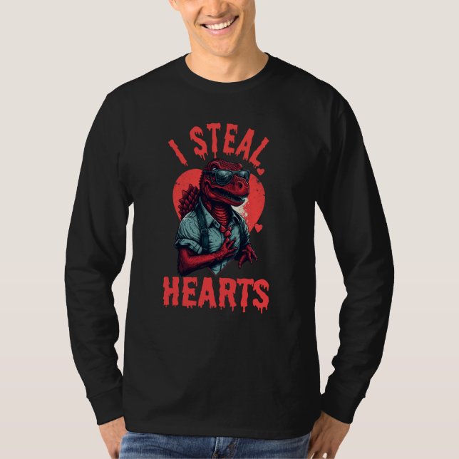 Valentine's Day Dinosaur I Steal Hearts Boys Men L T-Shirt (Vorderseite)