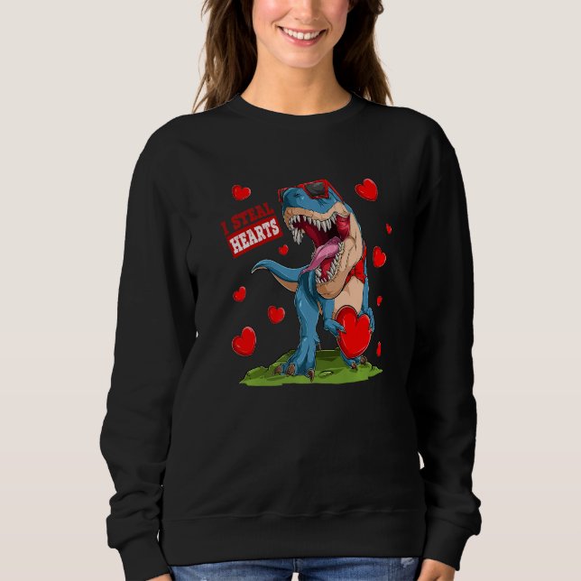 Valentines Day Dinosaur I Steal Hearts Boys Men Lo Sweatshirt (Vorderseite)