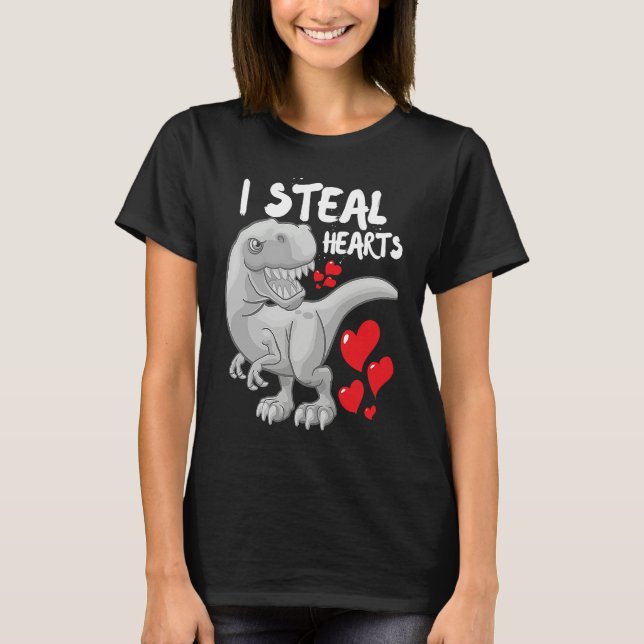 Valentines Day Dinosaur I Steal Hearts Boys Men Lo T-Shirt (Vorderseite)
