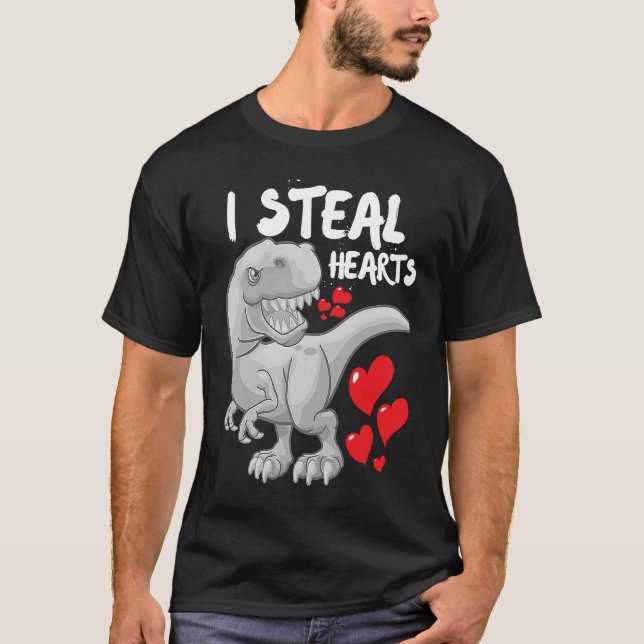 Valentines Day Dinosaur I Steal Hearts Boys Men Lo T-Shirt (Vorderseite)