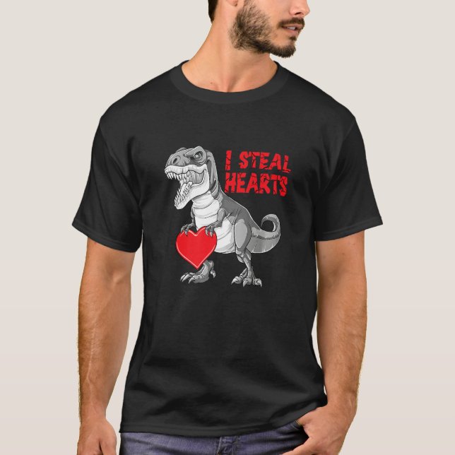 Valentines Day Dinosaur I Steal Hearts Boys Men Lo T-Shirt (Vorderseite)