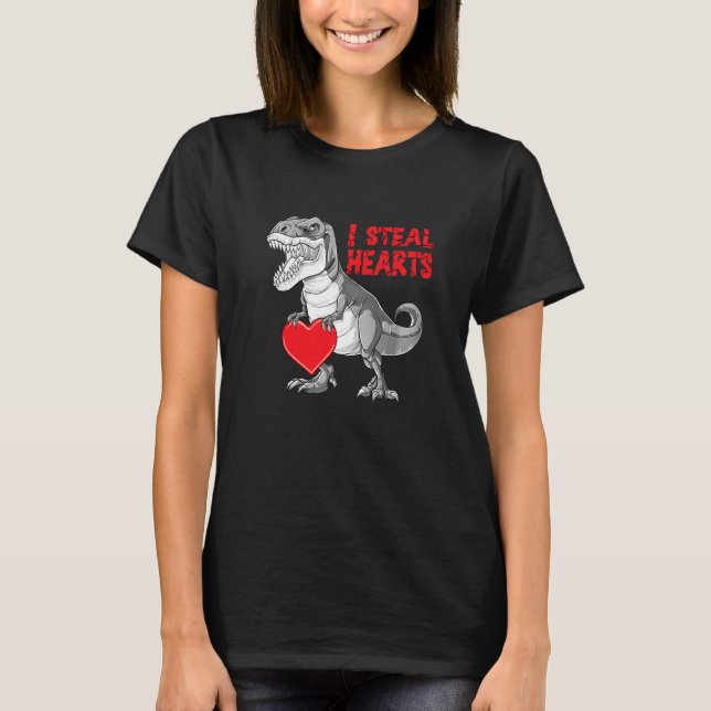 Valentines Day Dinosaur I Steal Hearts Boys Men Lo T-Shirt (Vorderseite)
