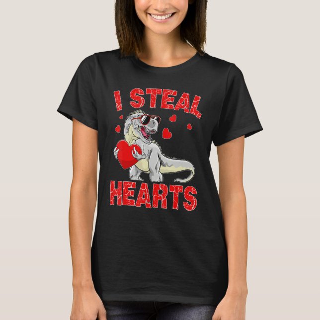 Valentines Day Dinosaur I Steal Hearts Boys Men Lo T-Shirt (Vorderseite)