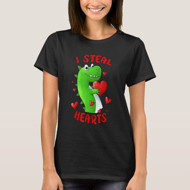 Valentines Day Dinosaur I Steal Hearts Kids Love r T-Shirt (Vorderseite)