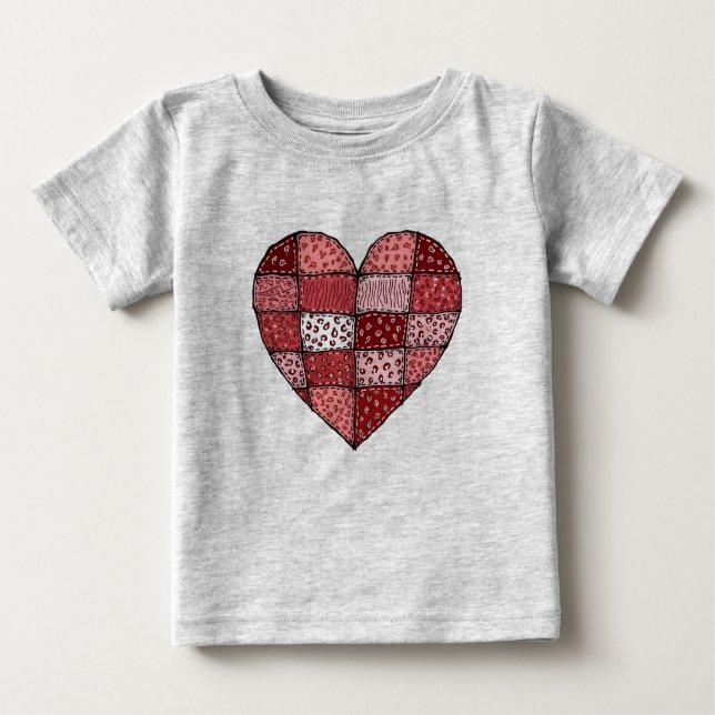 Valentine's Day Doodle Art Style Patchwork Heart  Baby T-shirt (Vorderseite)