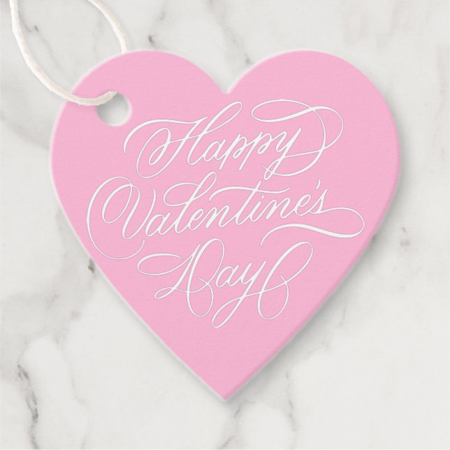 Valentines Day Elegant Calligraphy Deep Pink Heart Geschenkanhänger (Vorderseite)