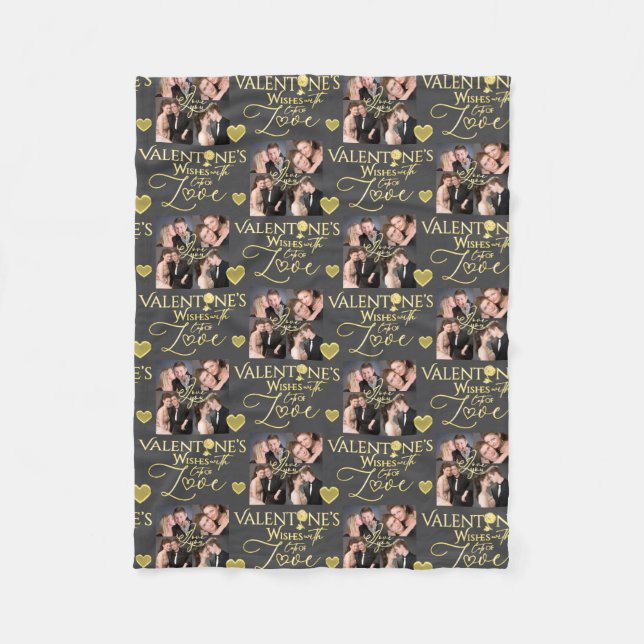 Valentine's Day Elegant Gold Photo Collage  Fleecedecke (Vorderseite)