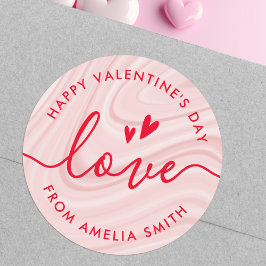 Valentine's Day elegant script blush pink and red Runder Aufkleber
