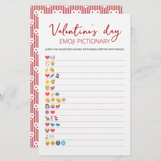 Valentine's day Emoji Pictionary game with Answers (Vorne/Hinten)