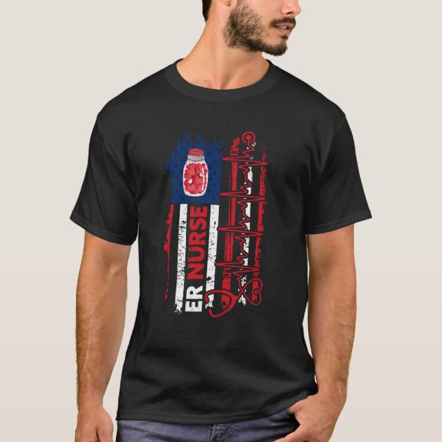 Valentines Day ER Nurse Stethoscope American Flag  T-Shirt (Vorderseite)