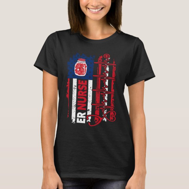 Valentines Day ER Nurse Stethoscope American Flag  T-Shirt (Vorderseite)