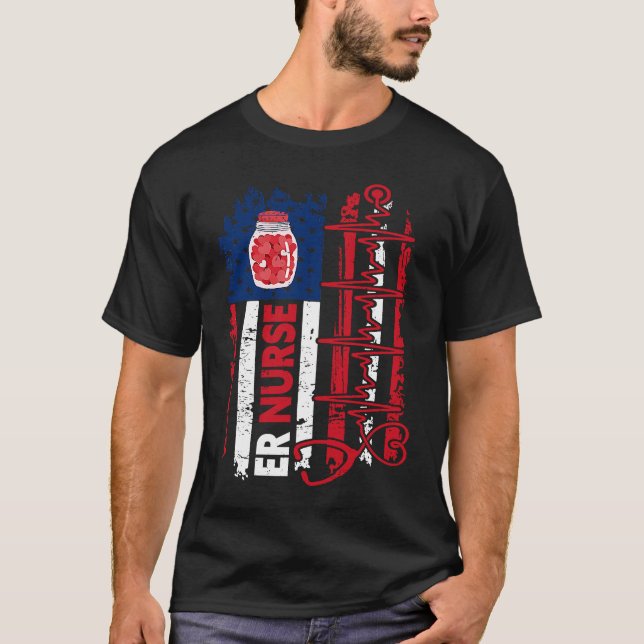 Valentines Day ER Nurse Stethoscope American Flag  T-Shirt (Vorderseite)