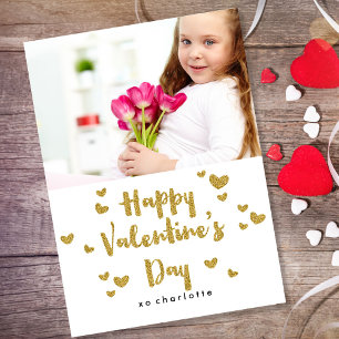 Valentine's Day Foto Glittery Goldene Klasse Feiertagspostkarte