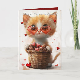 Valentine's Day Ginger Cat Basket Hearts  Karte