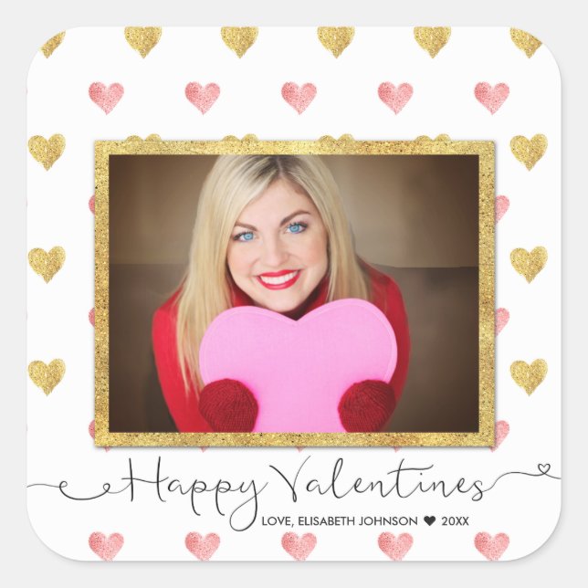 Valentine's Day Glitzer Heart Script Foto Sticker (Vorderseite)