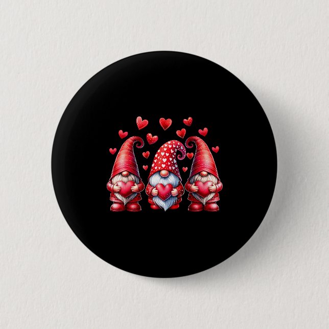 Valentines Day Gnomes Cute Red Hearts Love Gnome W Button (Vorderseite)